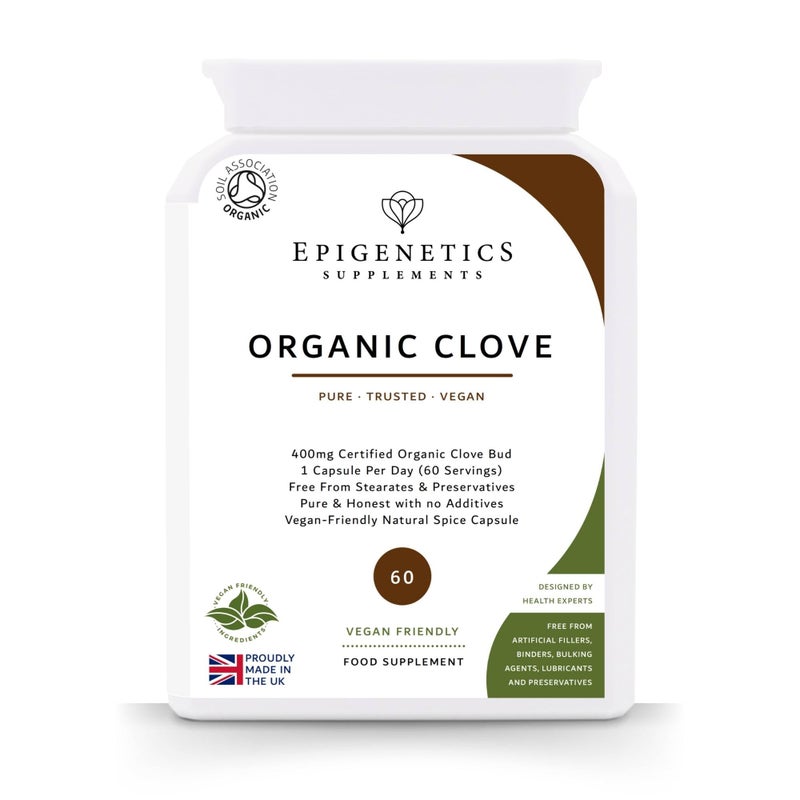 Organic Clove 400mg | Natural Syzygium Aromanticus Herb Supplement | 60 Capsules | Vegan Friendly & Herbal UK Made | 60 Servings, 2 Month Supply by Epigenetics